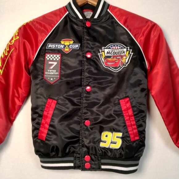 Disney Parks Cars Movie Lightning McQueen Satin Bomber Jacket Youth 5/6 Racing - Picture 12 of 16